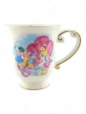 Disney Parks Alice In Wonderland Coffee Mug Mad Tea Party Gold Trim Footed
